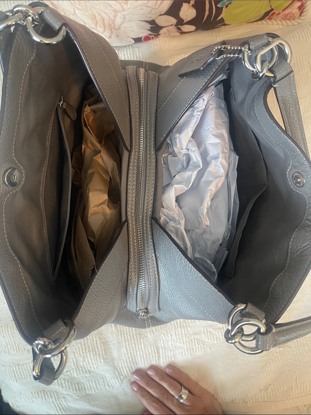 Coach Lexy Gray Pebbled Leather Hobo Shoulder Bag - Picture 4 of 9